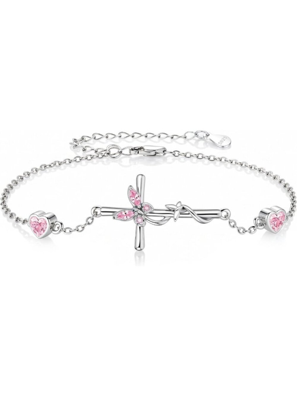 925 Sterling Silver Butterfly Bracelet with Birthstone - Distance Cross Charm